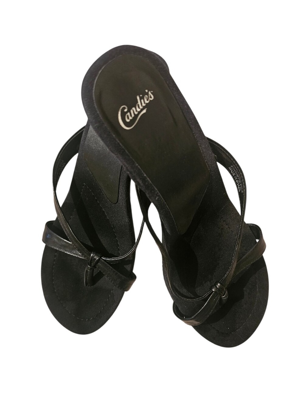 Candie's Black Leather Heeled Strappy Knot Sandals for Women. Size 10. - Picture 3 of 6